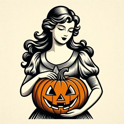 Woman holding jack-o-lantern pumpkin