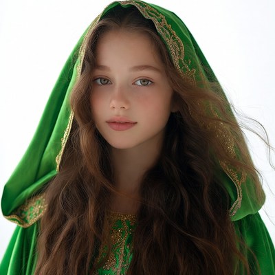 Girl in green embroidered hijab