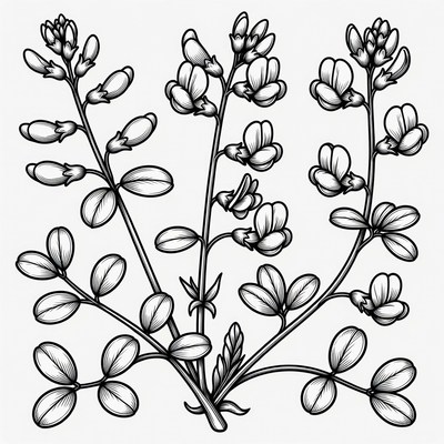 Black and White Lupine Plant Illustration