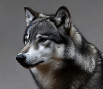 Gray wolf close-up portrait