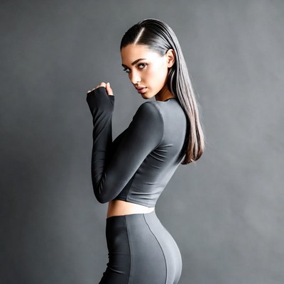 Latina woman in black crop top leggings
