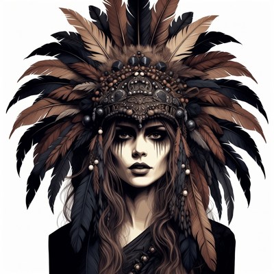 Woman in elaborate feather headdress