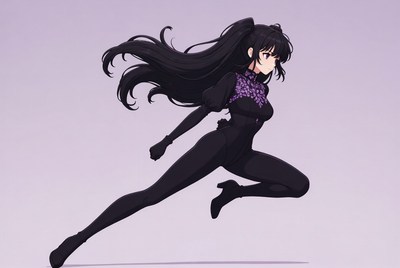 Anime girl jumping in black bodysuit