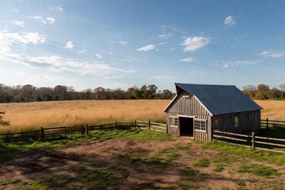Rustic Barn in Golden Field