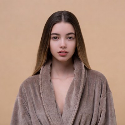 Woman in brown bathrobe