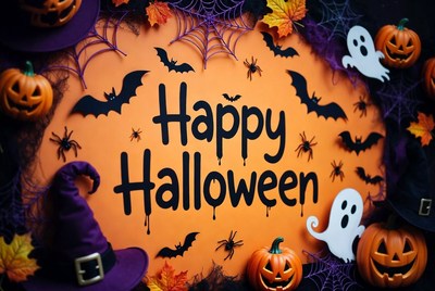 Happy Halloween with Pumpkins and Bats