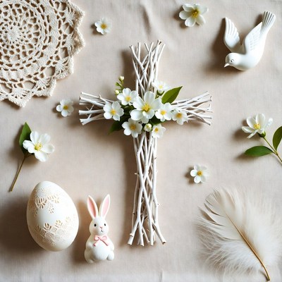 Easter Cross with Bunny and Eggs