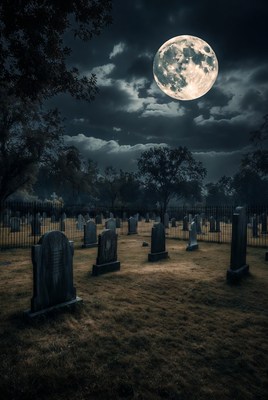 Full Moon Over Cemetery at Night