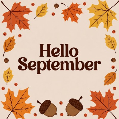 Hello September Autumn Leaves Frame