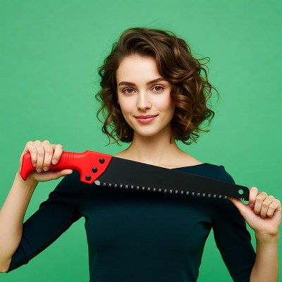 Woman holding red-handled saw