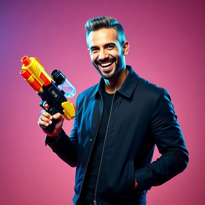 Man holding yellow water gun