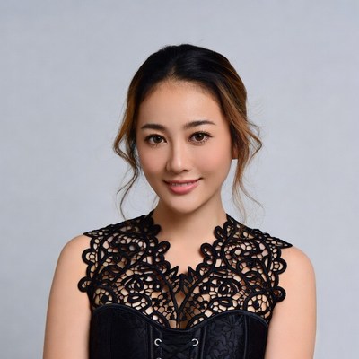 Asian woman in black lace corset