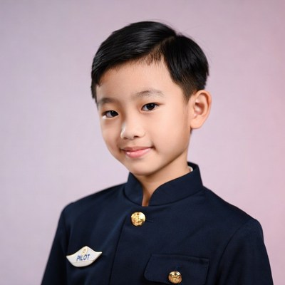 Asian boy in pilot uniform