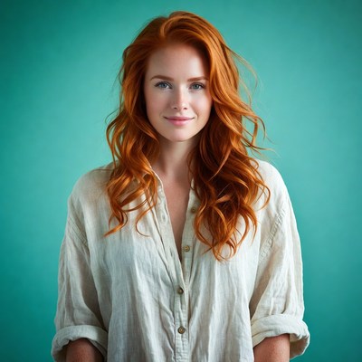 Woman with long red hair smiling