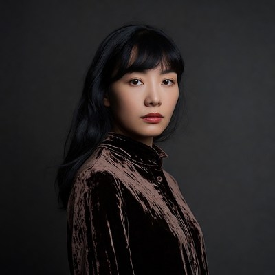 Asian woman in velvet shirt