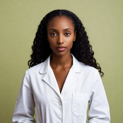 African-American woman in white lab coat
