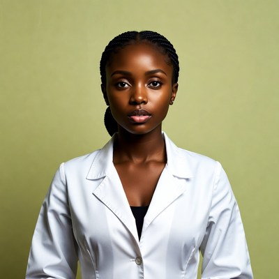 African-American woman in white lab coat