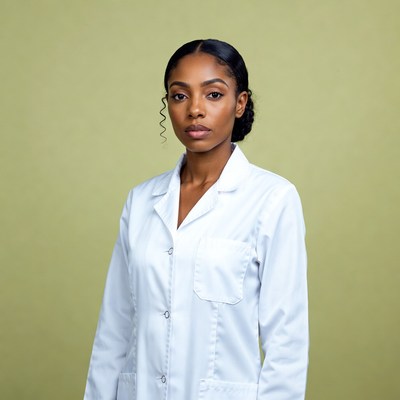 African-American woman in white lab coat