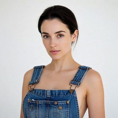 Woman in blue denim overalls