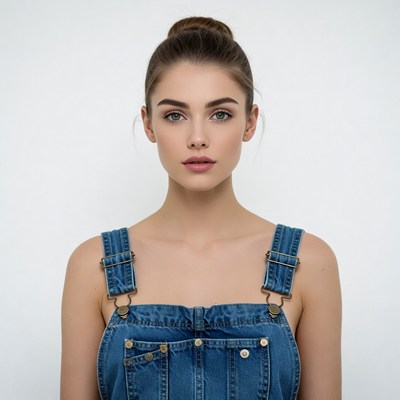 Woman in blue denim overalls