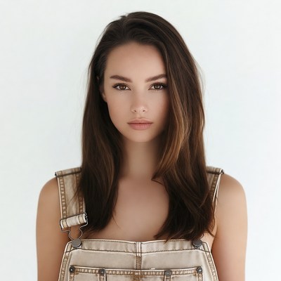 Woman in beige overalls portrait