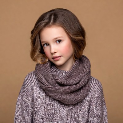Girl wearing knitted sweater and scarf