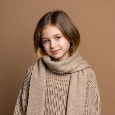 Girl in beige sweater and scarf