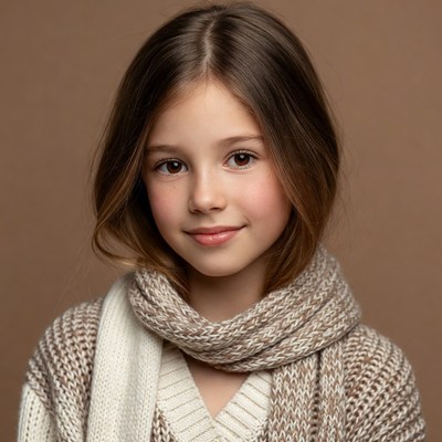 Girl smiling in knitted sweater and scarf