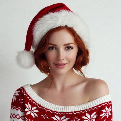 Redhead woman wearing Santa hat
