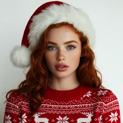 Redhead woman wearing Santa hat