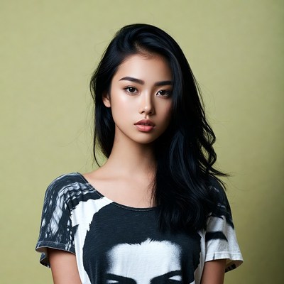 Asian woman in graphic tee
