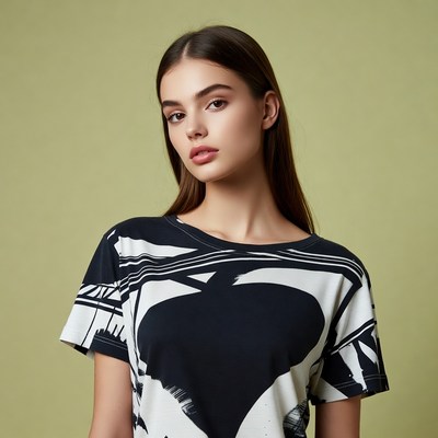 Woman in black heart print t-shirt