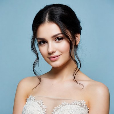 Bride with updo hairstyle smiling