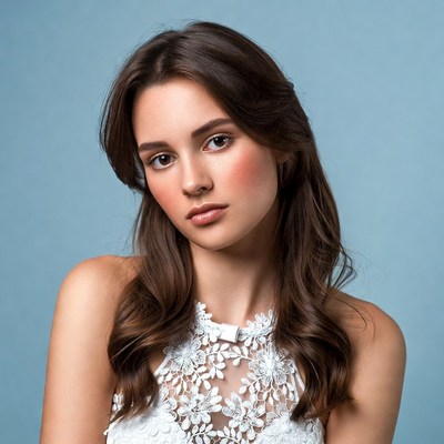 Woman in white lace dress