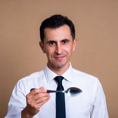 Man holding spoon in suit