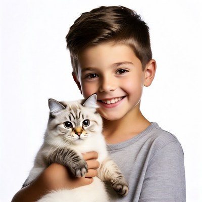 Boy holding cute British Shorthair kitten