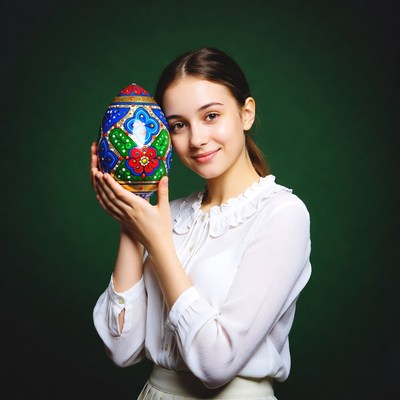 Girl holding colorful Easter egg