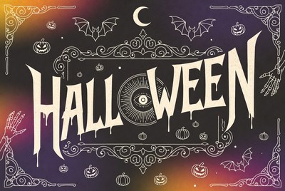 Halloween Text with Bats Pumpkins