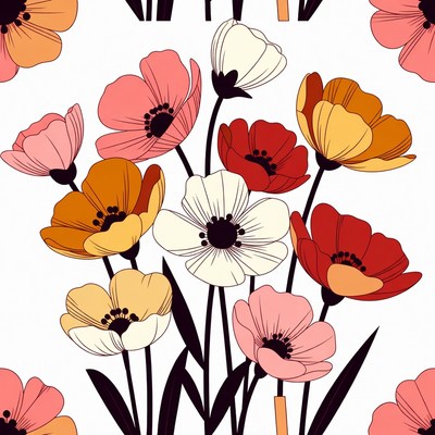 Colorful Poppy Flowers Seamless Pattern