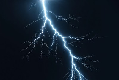 Bright lightning bolt in dark sky