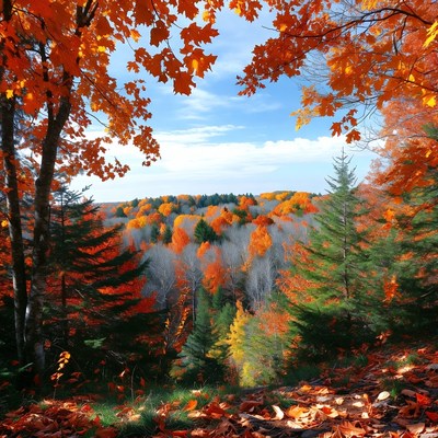 Autumn Forest with Vibrant Orange Foliage