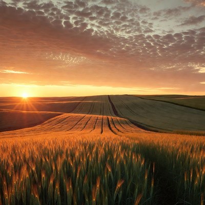 Golden Wheat Fields at Sunset