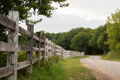 White wooden fence along gravel path