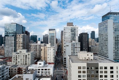 Aerial view of modern city skyline
