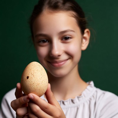 Girl holding large speckled egg