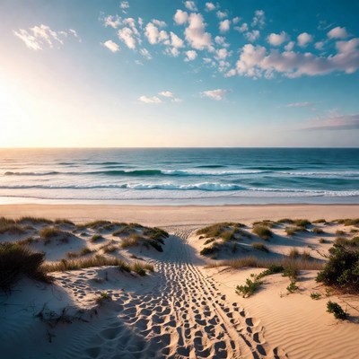 Beach Path to Ocean at Sunset