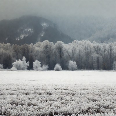 Frosty Field and Snowy Mountains