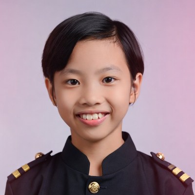 Asian boy in school uniform smiling