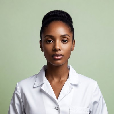 African-American woman in white lab coat