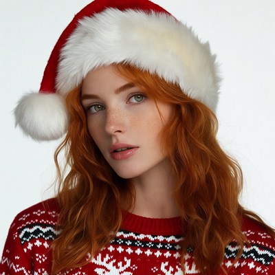 Redhead woman in Santa hat